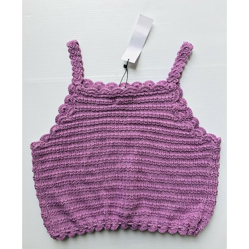 Love+Harmony Womens Knit The Game of Crochet Tank Crop Top Lavender purple  L - Picture 2 of 9